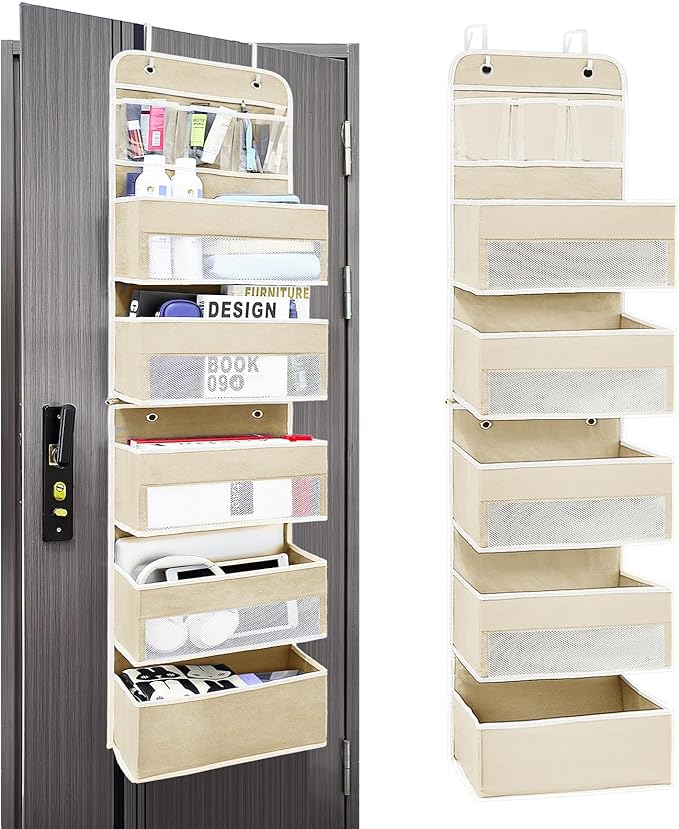 Space Saving Over The Door Organizer,6 Tiers Removable Anti Tilt Hanging Behind Door Storage,Heavy-Duty Reinforced Mesh Rack Holds 44lb for Bathroom,Pantry, Nursery,Closet, Shoes, Towels
