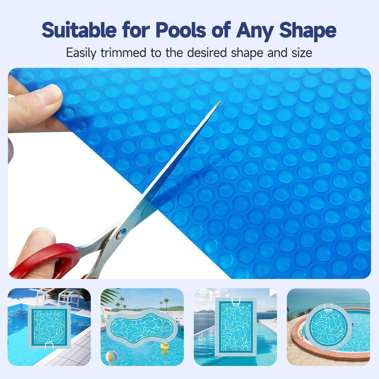 Solar Pool Cover, Durable 16 mil 16 × 32 ft Pool Covers for Inground & Above Ground Pools, Solar Pool Heater, Rectangle Solar Blanket with Bubbles, Blue