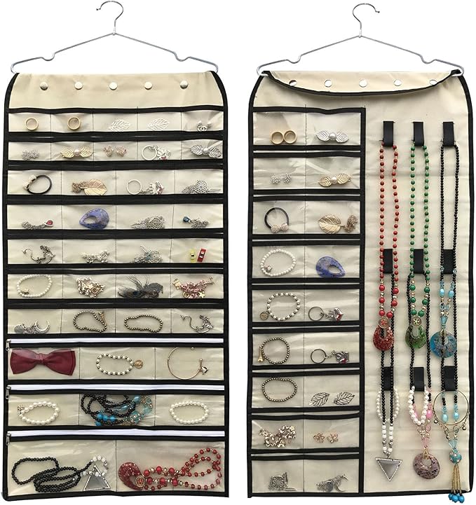 BB Brotrade Hanging Jewelry Organizer,Accessories Organizer,56 Pocket Organizer for Holding Jewelries (Beige-56 Pockets)