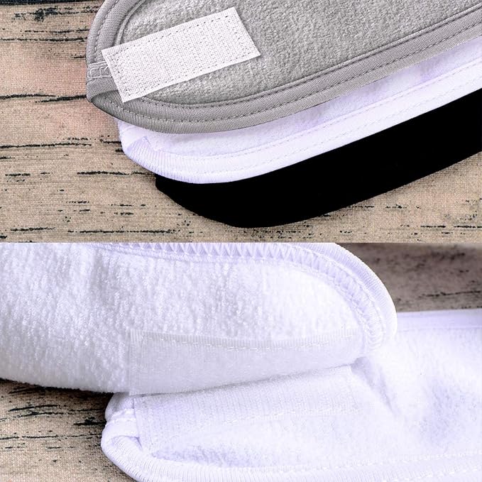 Whaline 3Pcs Spa Facial Headband Make Up Wrap Head Terry Cloth Headband Adjustable Washable Towel for Face Washing Shower Skincare Facial Treatment Sport Fits Makeup (White, Black, Gray)