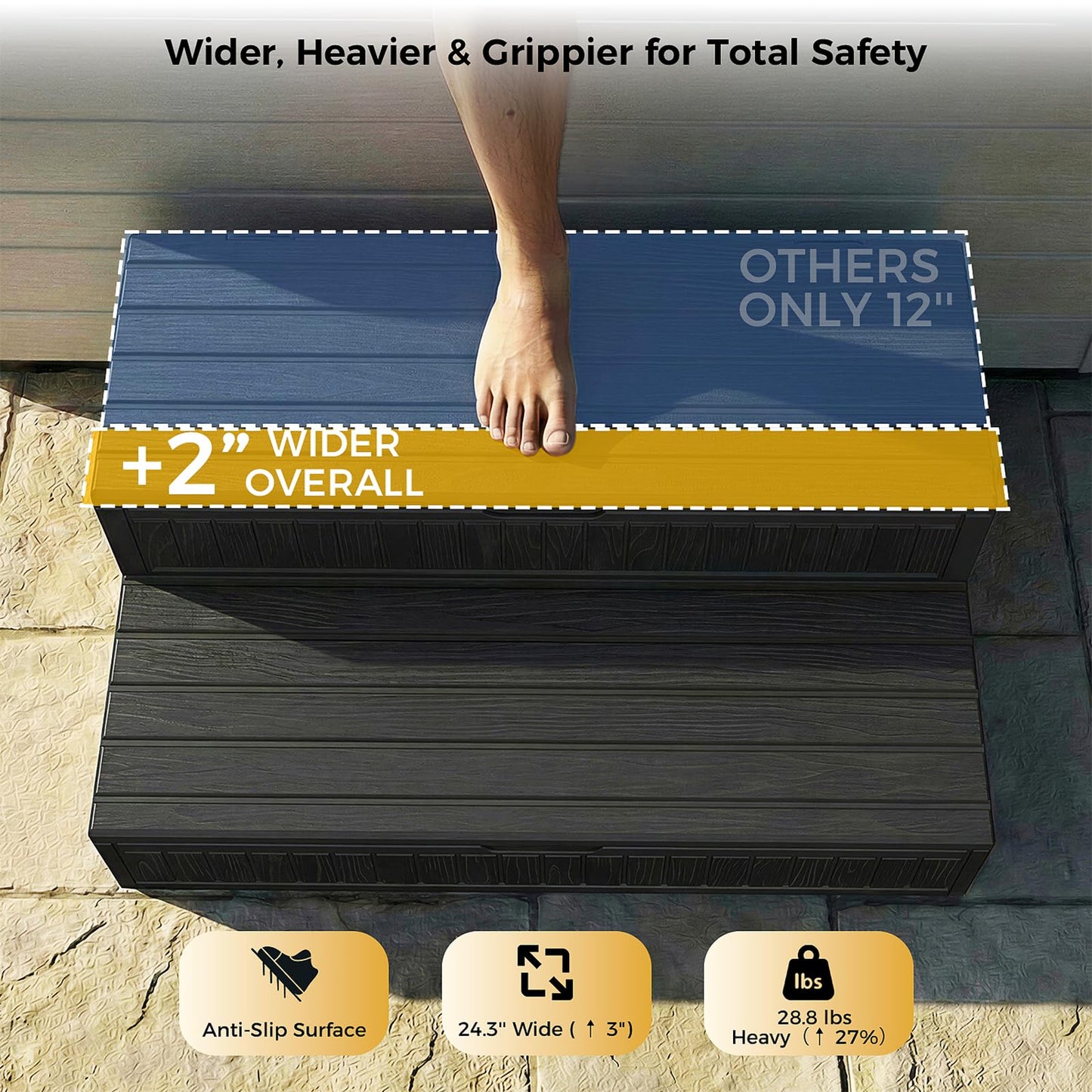 CAMMOO Hot Tub Steps - Double-Decker Large Storage & Snap-Together Assembly, Fully Sealed Spa Steps with Non-Slip Wider Step, Hot Tub Stairs, Outdoor/Indoor, Black