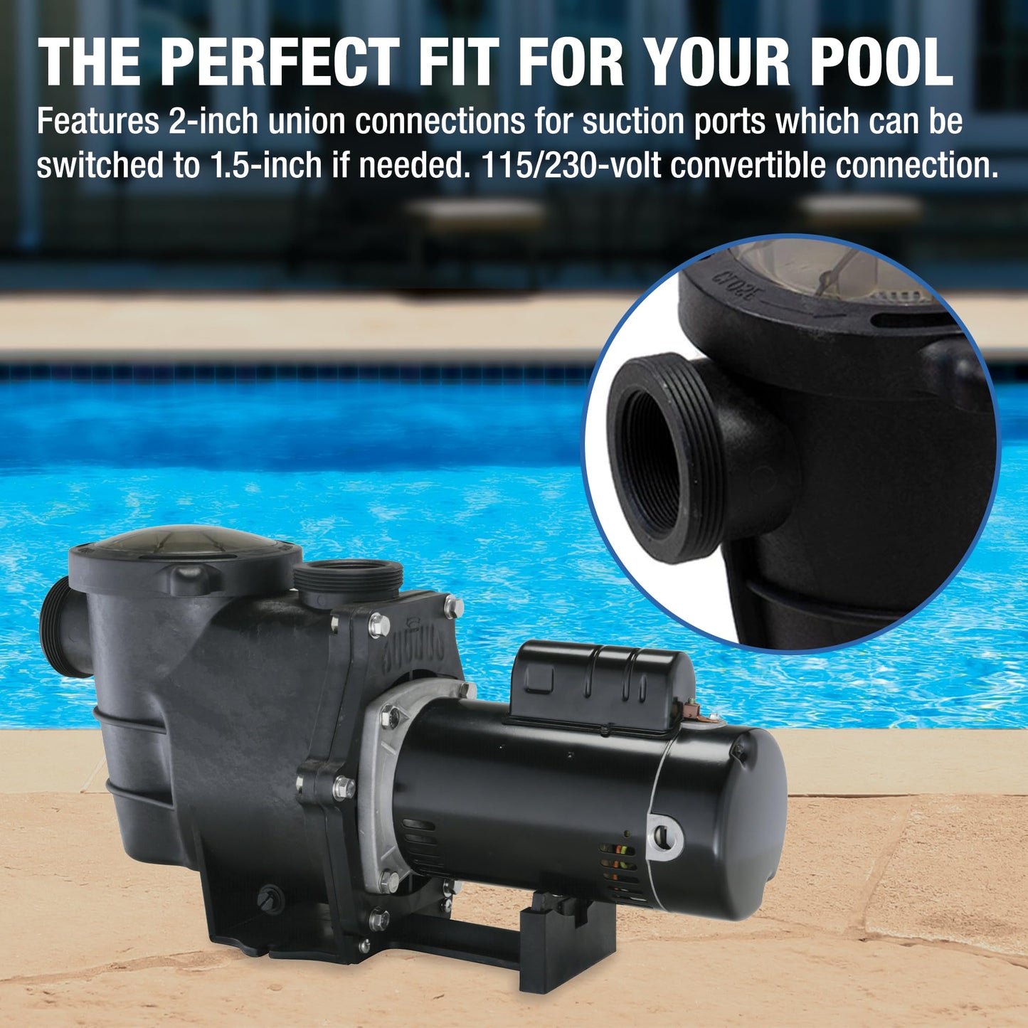 Doheny's Inground Swimming Pool Pro Pump | 1.5 HP, 115V/230V, 97 GPM | Self-Priming, Heavy-Duty, Low-Noise, High-Efficiency | Stainless Steel Shaft, Reinforced Thermoplastic, CSA & ETL Certified