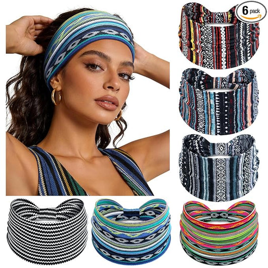Awumbuk Wide Headbands for Women Knotted No Slip Head Bands Soft Turban Headband Hair Accessories Boho African Solid Color Head Wraps for Women Yoga Workout Pack of 6