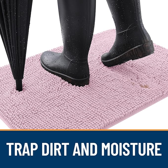 OLANLY Dog Door Mat for Muddy Paws 30x20, Absorbs Moisture and Dirt, Absorbent Non-Slip Washable Doormat, Quick Dry Chenille Mud Mat for Dogs, Entry Indoor Entryway Carpet for Inside Floor, Dusty Rose