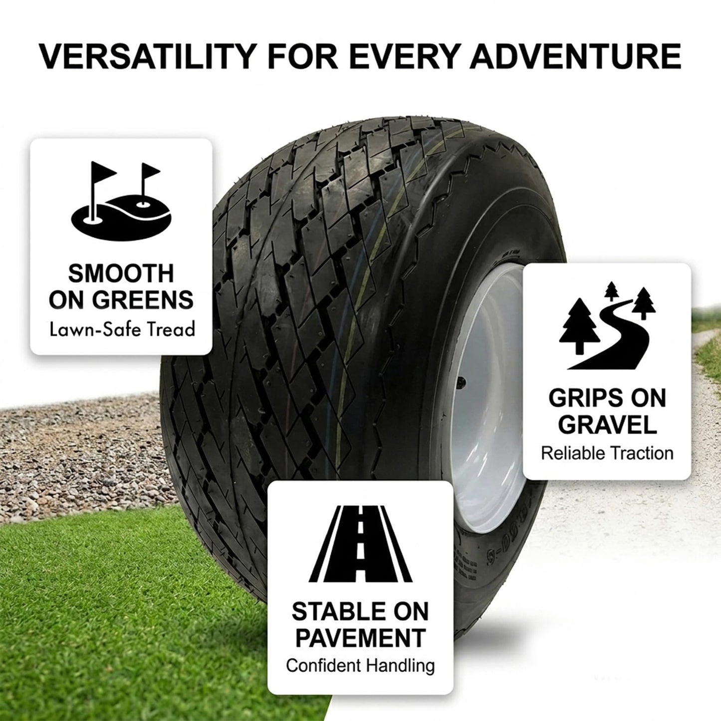 4-Pack 8 Inch 18X8.50-8 18/8.5-8 White Golf Cart 4 Lug Wheels Tires Fit Club Car, E-Z-GO, Yamaha - 2 YEAR WARRANTY