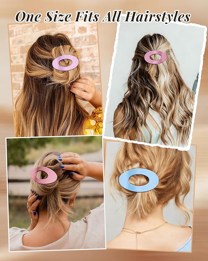 Mesovor 6 Pack Flat Hair Claw Clips, 4.33" Nonslip Large Round Lay Flat Hair Clips | Strong Hold French Flat Hairclips for Lying Down, Yoga, Driving (Candy Colored)