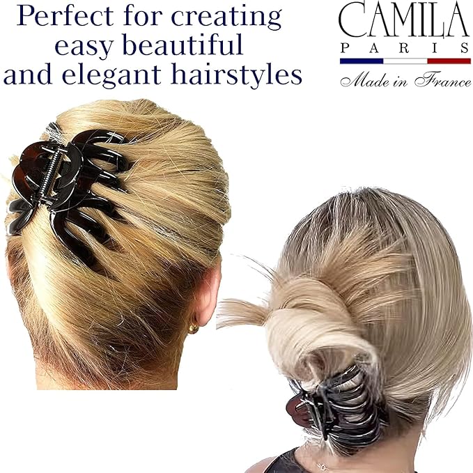 Camila Paris AD718 Octopus French Claw Clip for Women Ã¢ÂÂ Large 3.5 Inch Hair Clip for Thick Hair, Long Curly Wavy Hair, XL Strong No-Slip Grip, Cellulose Acetate, Made in France
