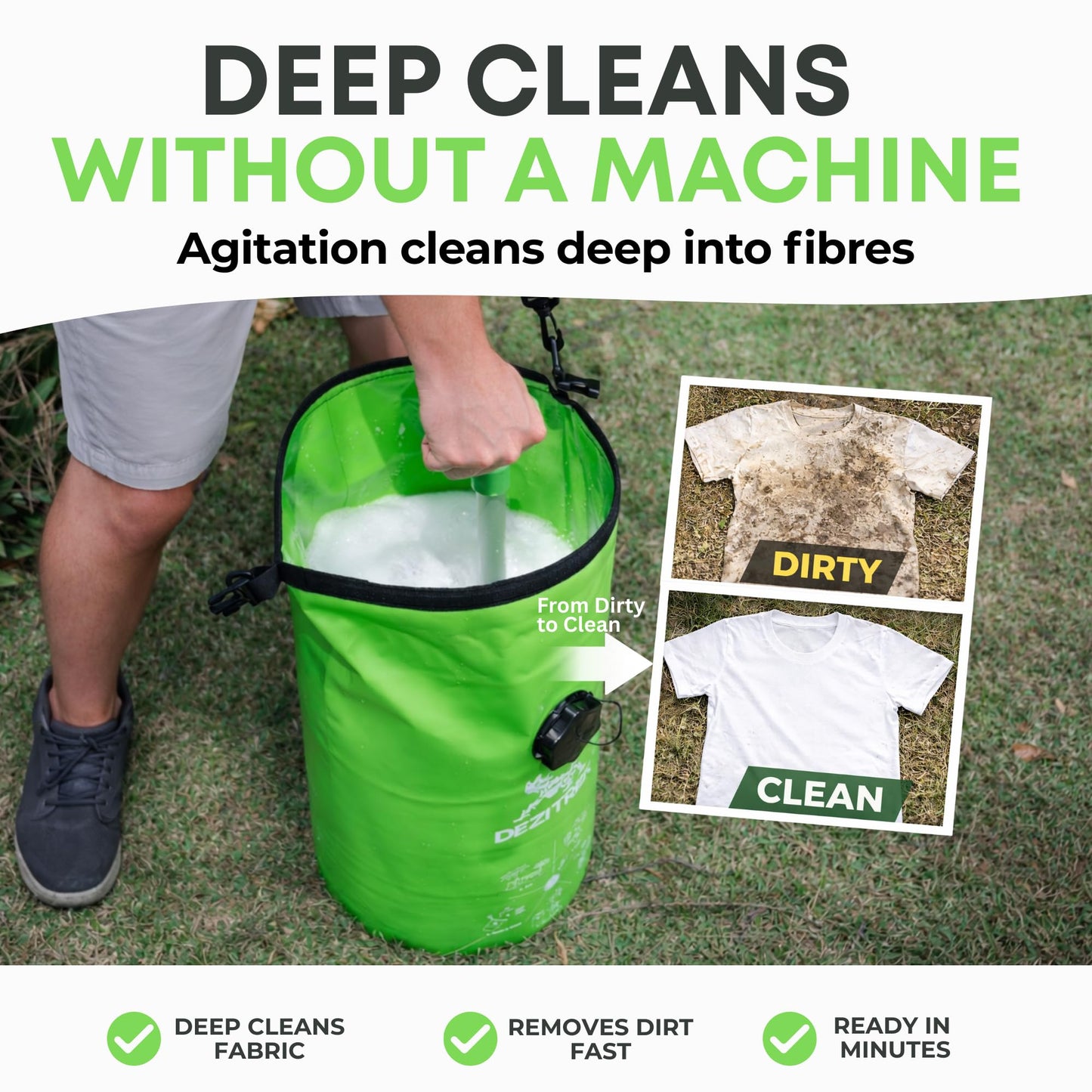 Dezitrek LARGE Portable Washing Machine – Off-Grid Laundry System, High Capacity Manual Clothes Washer with Plunger, No Power Needed, for Camping, RV, Travel