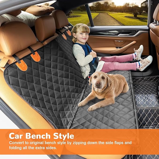 URPOWER Dog Car Seat Cover for Pets 100% Waterproof Seat Cover Hammock 600D Heavy Duty Scratch Proof Nonslip Durable Soft Back Seat Covers for Full Size Trucks