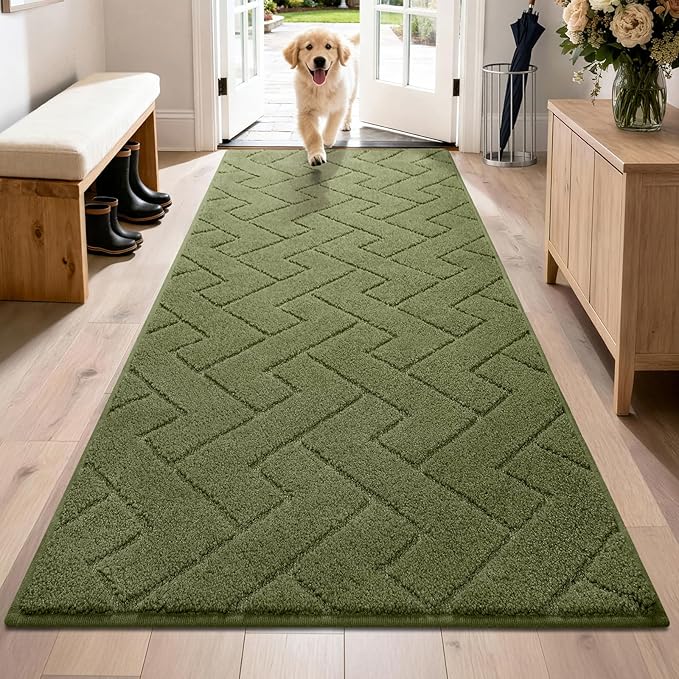 PURRUGS Dirt Trapping Door Mat 32" x 70", Non-Slip Machine Washable Entry Rug, Dog Doormat, Indoor Front Door Mat, Super Absorbent Entryway Rug for Muddy Shoes & Paws, Sage Green