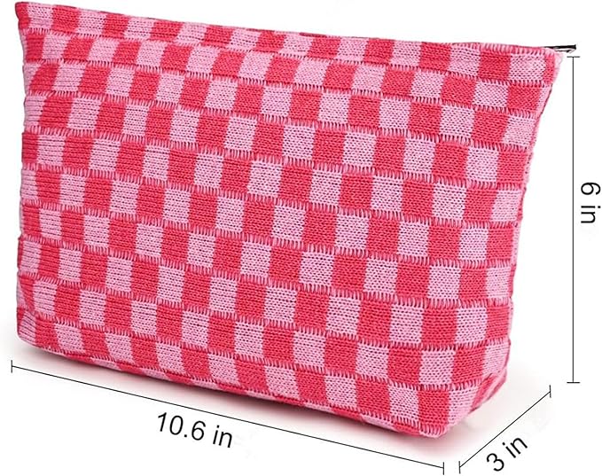 Cosmetic Bags for Women - Corduroy Cosmetic Bag Aesthetic Women Handbags Purses Smile Dots Makeup Organizer Storage Makeup Bag Girls Case Bags (Q-Checkered Light green)