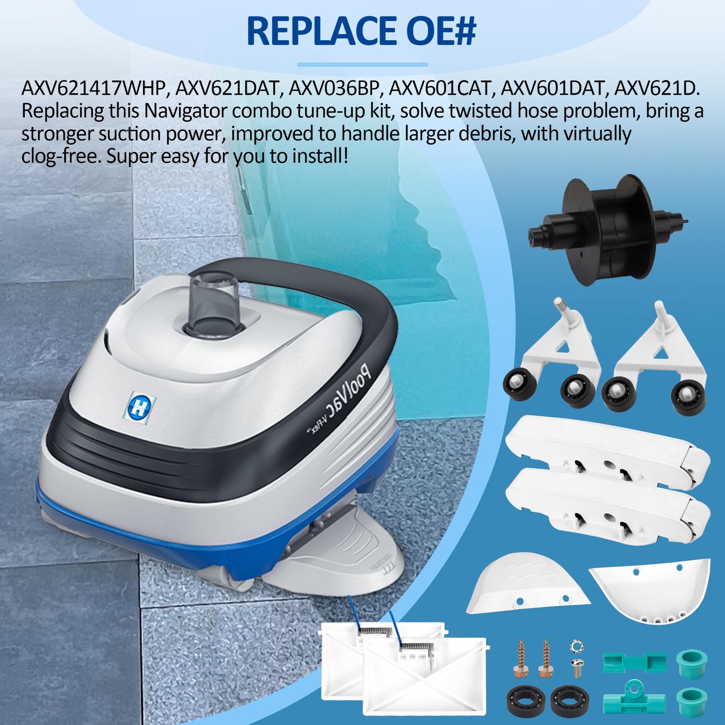 ChangTa Pool Cleaner Pod Swing Combo Kit, AXV621DAT Pool Vac A-Frame/Turbine Tune-Up Rebuild Kit + AXV417WHP Pod + AXV604WHP Bezel + Shoes + Flaps for Hayward Pool Vac, Navigator, Ultra, Aqua Bug