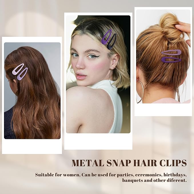 Small Hair Barrettes For Women No Slip Metal Snap Clips For Thin And Fine Hair,Matte Black Multiple Purple,20 PCS,1.97 x 0.5 Inch.