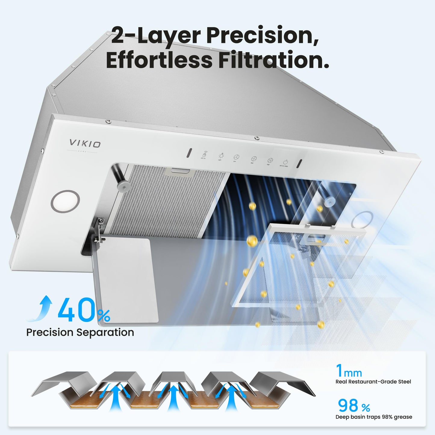VIKIO HOME Range Hood Insert 30 Inch - Built-in 900 CFM Ducted/Ductless Range Hood with 3 Speed Fan, White Stainless Steel & Tempered Glass with Gesture Sensing &Touch Control for Over Kitchen Stove