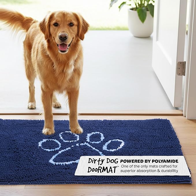 Dog Gone Smart Dirty Dog Doormat - Fast Drying Rug with Super Gripper Backing for Clean Floors - Super Absorbent and Machine Washable Mat for Muddy Paws - Bermuda Blue