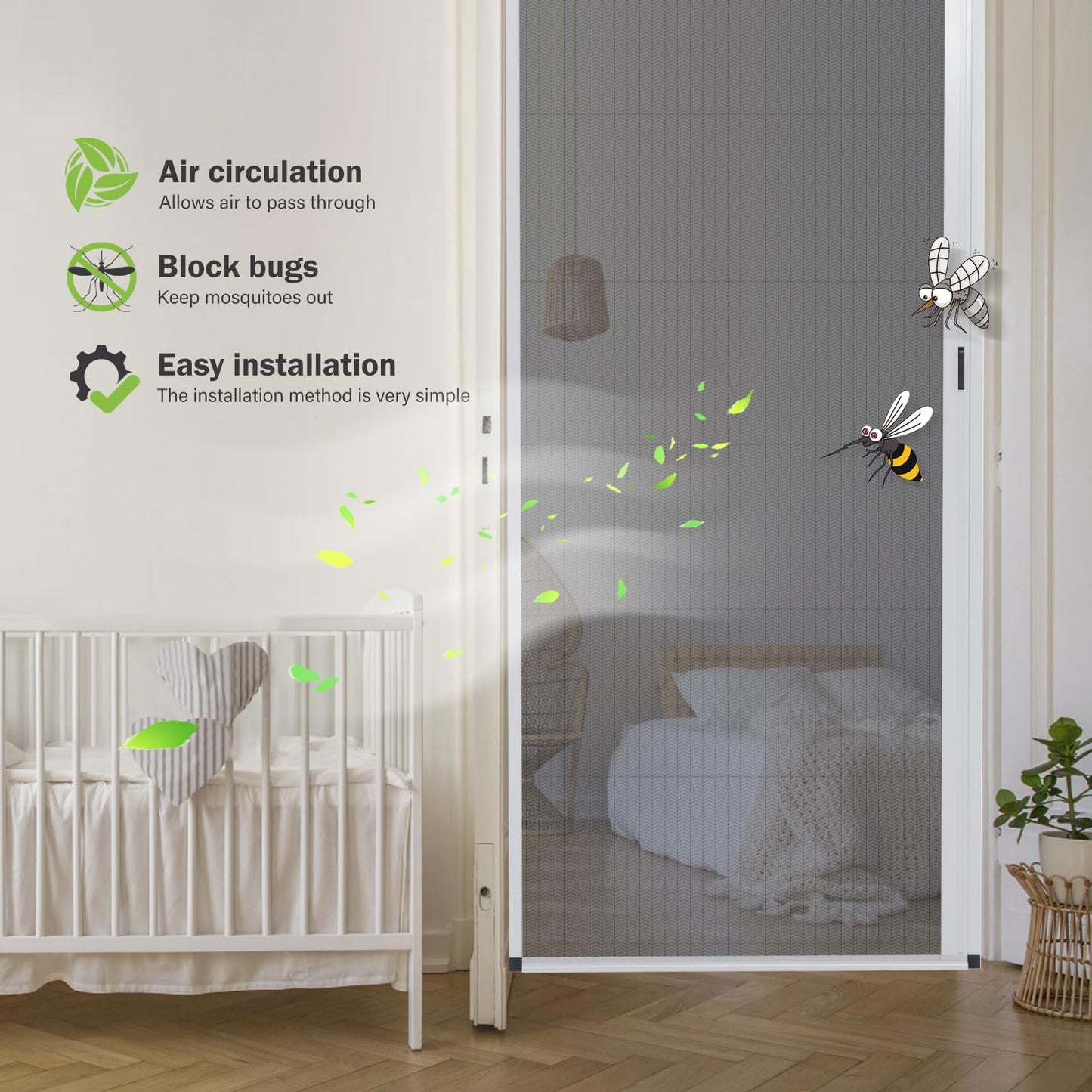 Retractable No-Drilling Sliding Screen Door, Seamless Aluminum Frame Low-Profile Tracks for Closer to Nature, Keeping Insects Out, Pet and Child-Friendly, Customizable Sizes for Your Opening