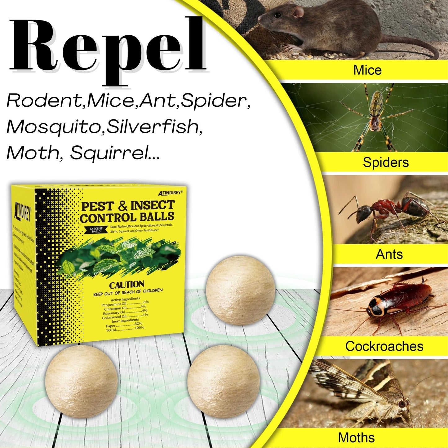 Natural Peppermint Spider Repellent Indoor Pet Safe & Ant Control Balls,Rodent Repellent for Car Engine, Home Storage, Fresh Mint Scent, Safe for Kids and Pets