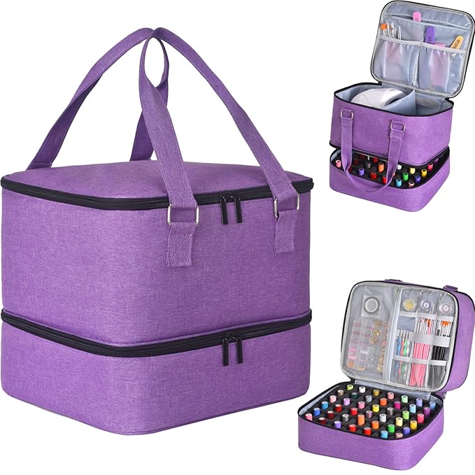 Nail Polish Organizer Case - Holds 42+ Bottles (15ml/0.5 fl.oz) and 1 Nail Lamp, Upgraded Double-layer Nail Polish Carrying Case Nail Polish Storage Bag with Handles (Purple)