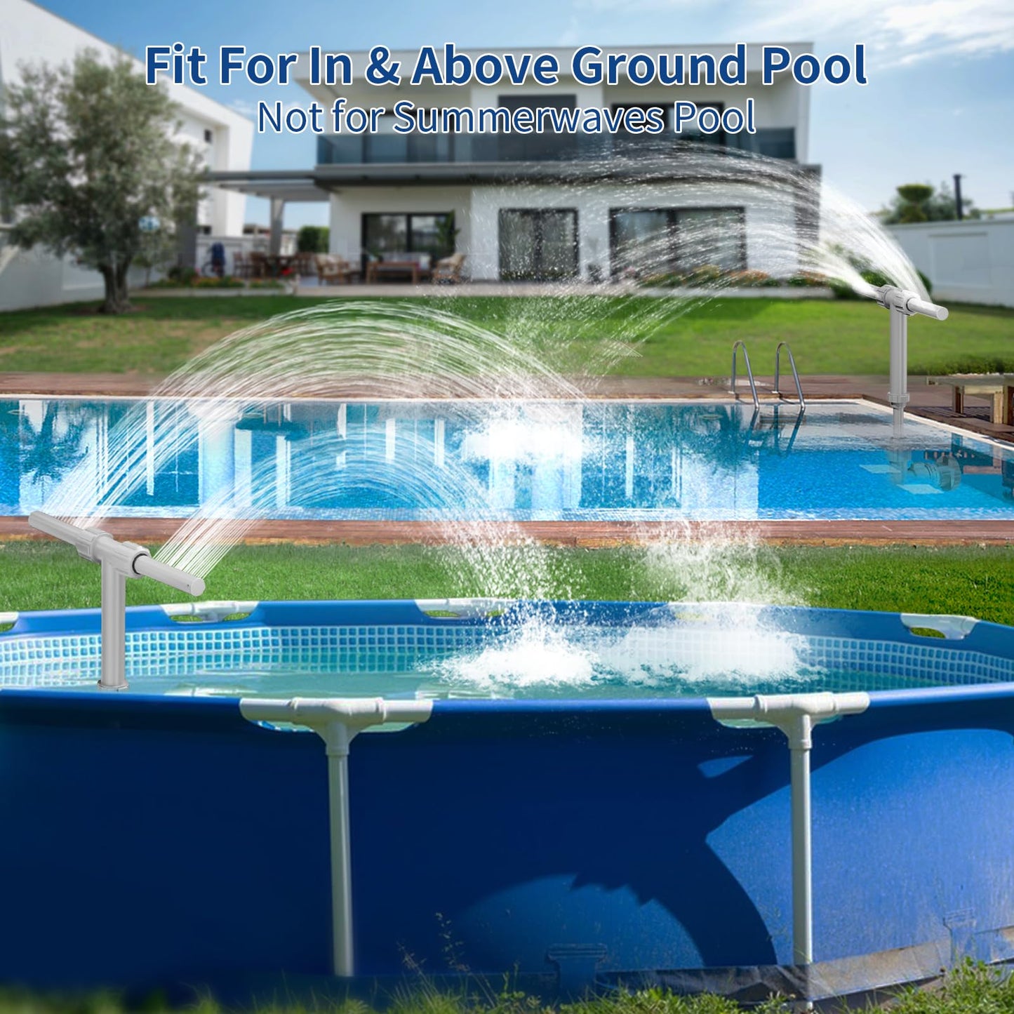 2026 Dual Spray Pool Fountain, 2-in-1 Retractable Height 360° Adjustable Waterfall Sprinkler Fountain, High-Pressure Pool Spray Fountain for Swimming Pool Spa Cooling, Grey