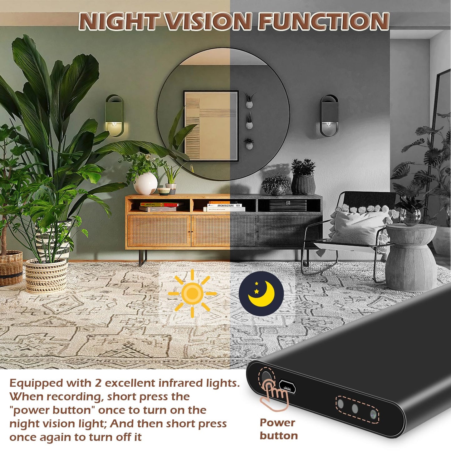Hidden Camera Nanny Cam No WiFi Security Cameras 1080P FHD Mini Body Camera Outdoor Indoor with Night Vision for Home Surveillance No Audio