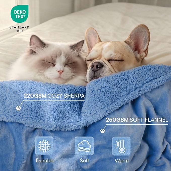 Luciphia Waterproof Pet Blanket, Liquid Pee Proof Dog Blanket for Sofa Bed Couch, Reversible Sherpa Fleece Furniture Protector Cover for Small Medium Large Dogs Cats, Navy Blue Medium（57" x 40"）