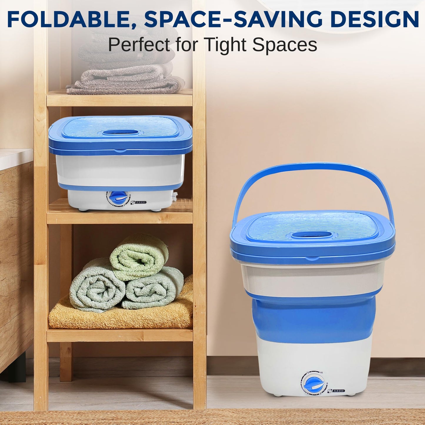 Pure Clean Portable Washing Machine 15L – Foldable Mini Washer for Baby Clothes, Underwear, Small Laundry – Compact Washing Machine for Apartments, Dorms, RV, Camping, Travel