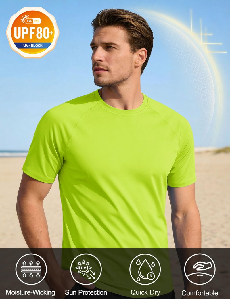 KEFITEVD Sun Shirts for Men Short Sleeve UPF 50+ Swim Shirt Quick Dry Rash Guard T-Shirts Lightweight Workout Cycling Beach Fishing Hiking T-Shirt Green