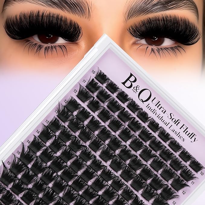 B&Q Fluffy Lash Clusters Thick 300D, Volume Eyelash Clusters 10-18mm, D Curl Cluster Eyelash Extensions, Supersoft Individual Lashes Wispy Cluster Lashes Dramatic Full Look Eyelash（300D）