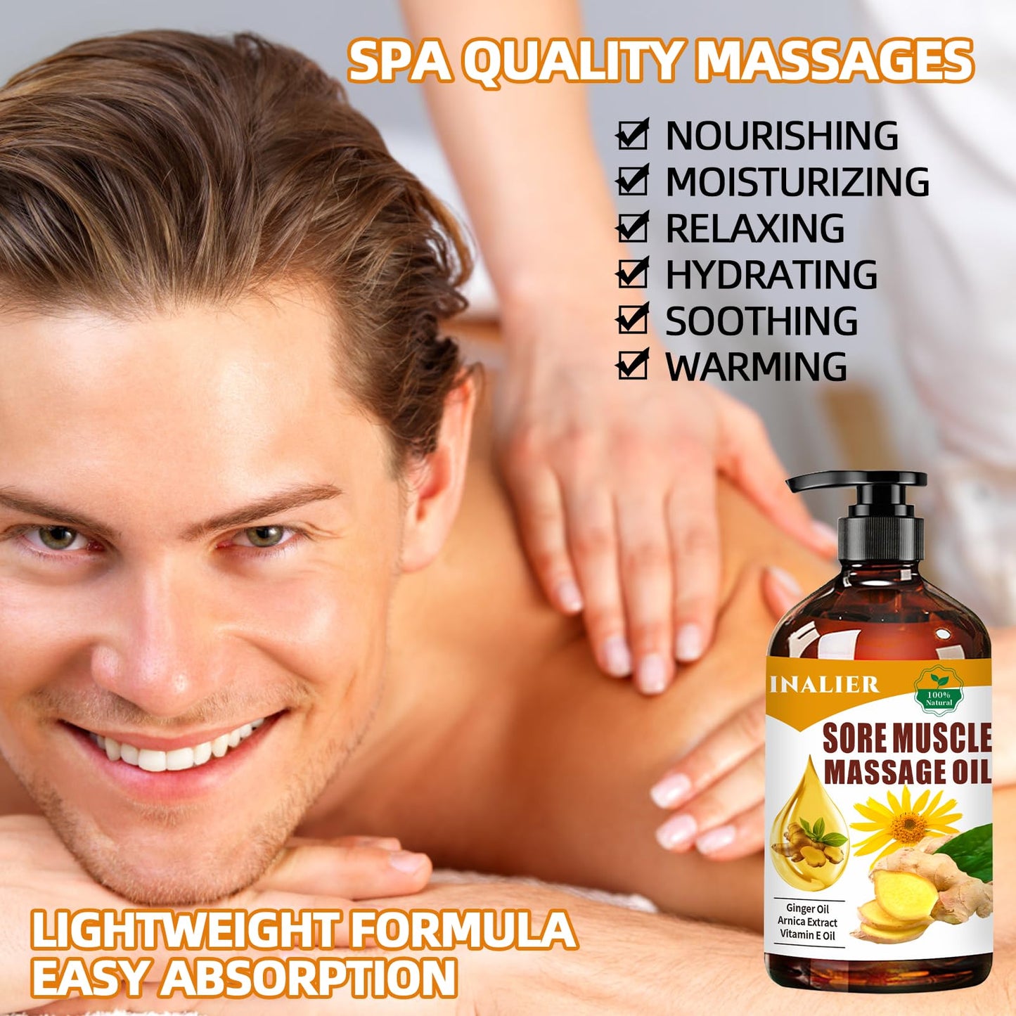 INALIER Sore Muscle Massage Oil,Gift for Husband Dad Boyfriend,Relaxing Massage Oil,Arnica Oil,Massages Oil for Massage Therapy,Gifts for Men and Women,Spa Gifts for Him Her