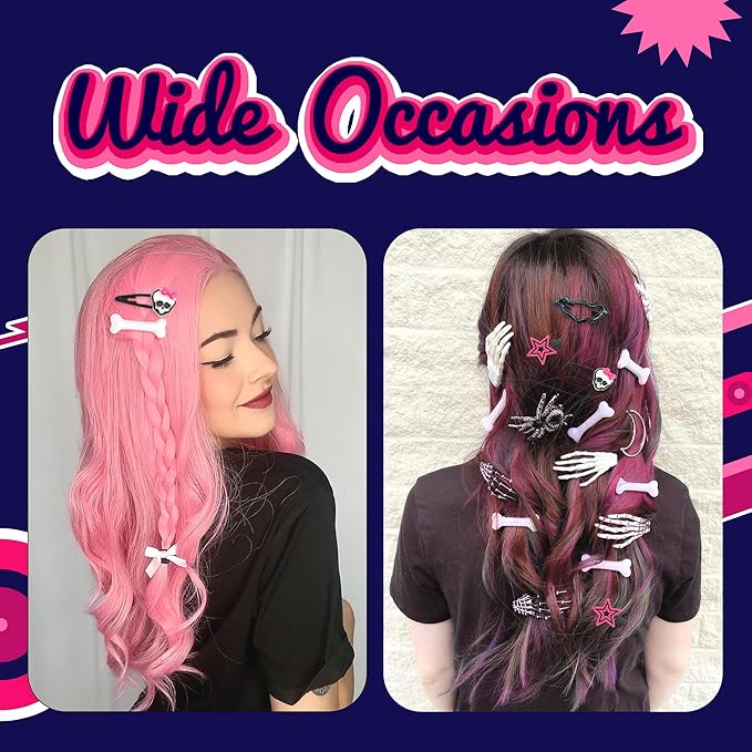10PCS Y2K Hair Clips Punk Halloween Hair Clip Pastel Goth 90s Ghost Spider Star Skeleton Spooky Hair Accessories for Women Girls