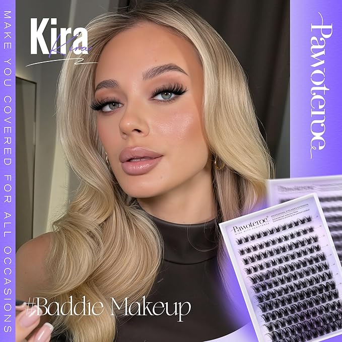 Pawotence Lash Clusters Wispy Kira Cluster Eyelash Extensions 10-18mm Individual Lashes DIY Cluster Lashes Extension Soft Comfortable Eyelash Clusters with Thin Band