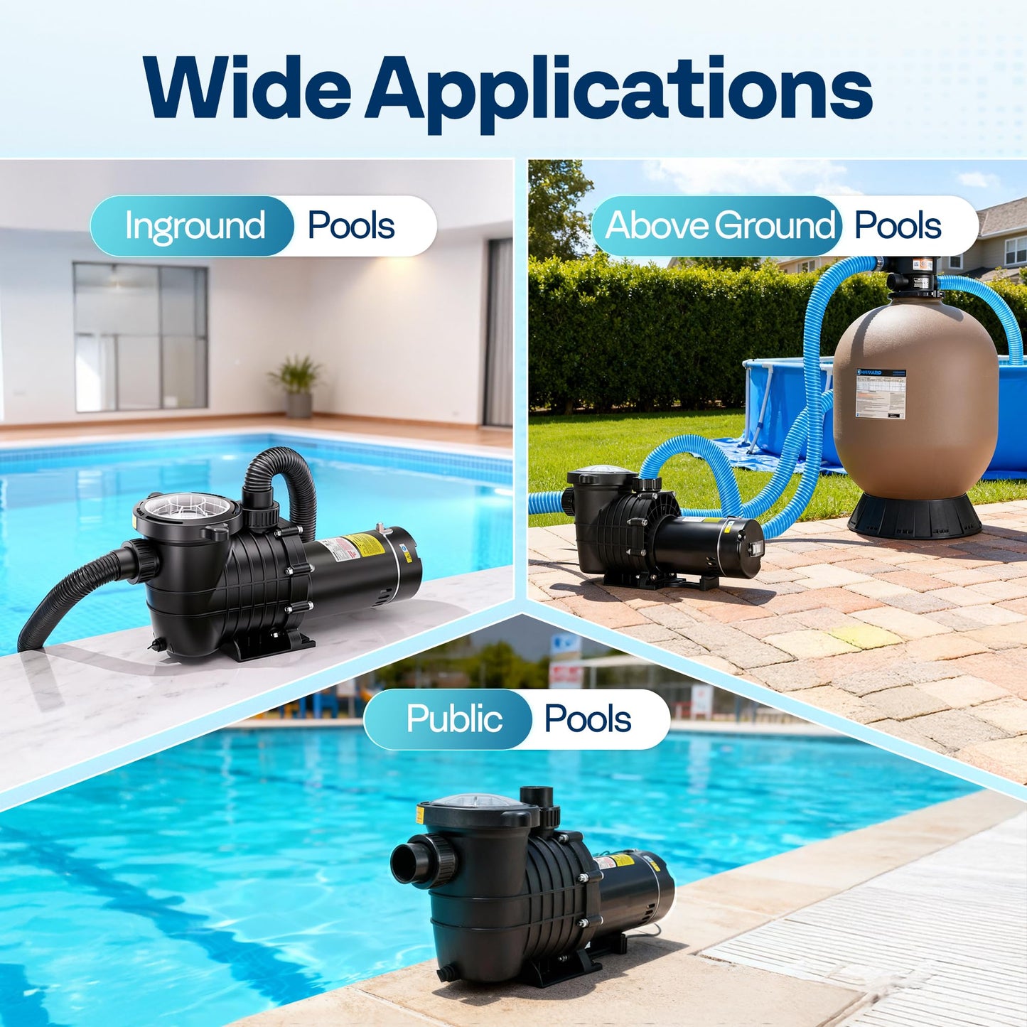 VIVOHOME 2.0HP Pool Pump - 115V/230V Self-Priming Motor - In-Ground/Above Ground - 6800GPH Energy Efficient - 1.5", 2", and 1.25"-1.5" Connectors w/Strainer Basket