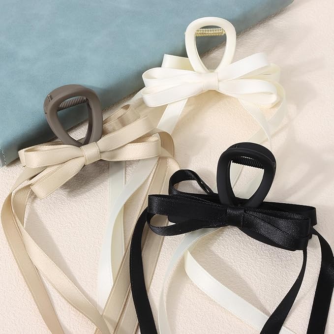 Bow Hair Claw Clips for Women Butterfly Hair Clips 3.15" Medium Size Bow Hair Clip for Girls Tassel Ribbon Bowknot Hair Accessories for Birthday Party Show Christmas Thanksgiving 3 Pcs