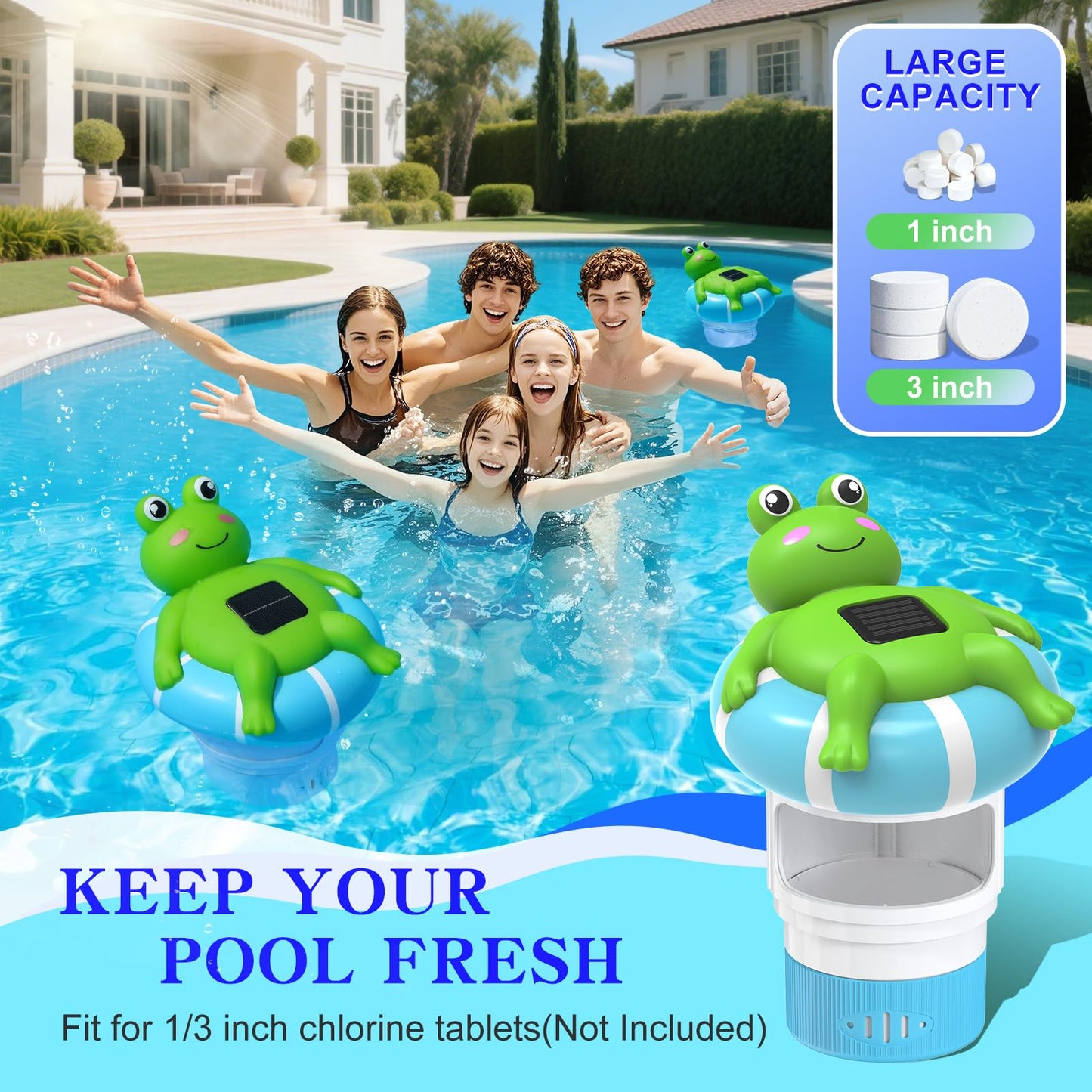 Uekars Pool Chlorine Floater, Solar Frog Chlorine Floater with Light, Glow in Dark Chlorine Tablet Floaters, Adjustable Release, Large Capacity Floating Chlorines Dispenser for Pool, Hot Tub, Spa