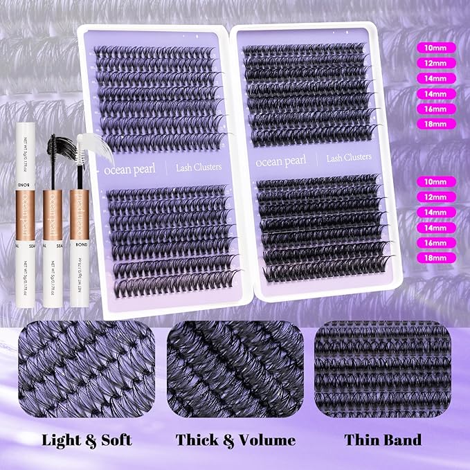 Lash Clusters Kit 560 Pcs 30D/40D/60D/80D Lashes Clusters Thick Volume Eyelash Extensions 10-18mm Individual Lahses Thin Band Cluster Lashes with Bond and Seal False Eyelashes Extensions Kit-30-80D
