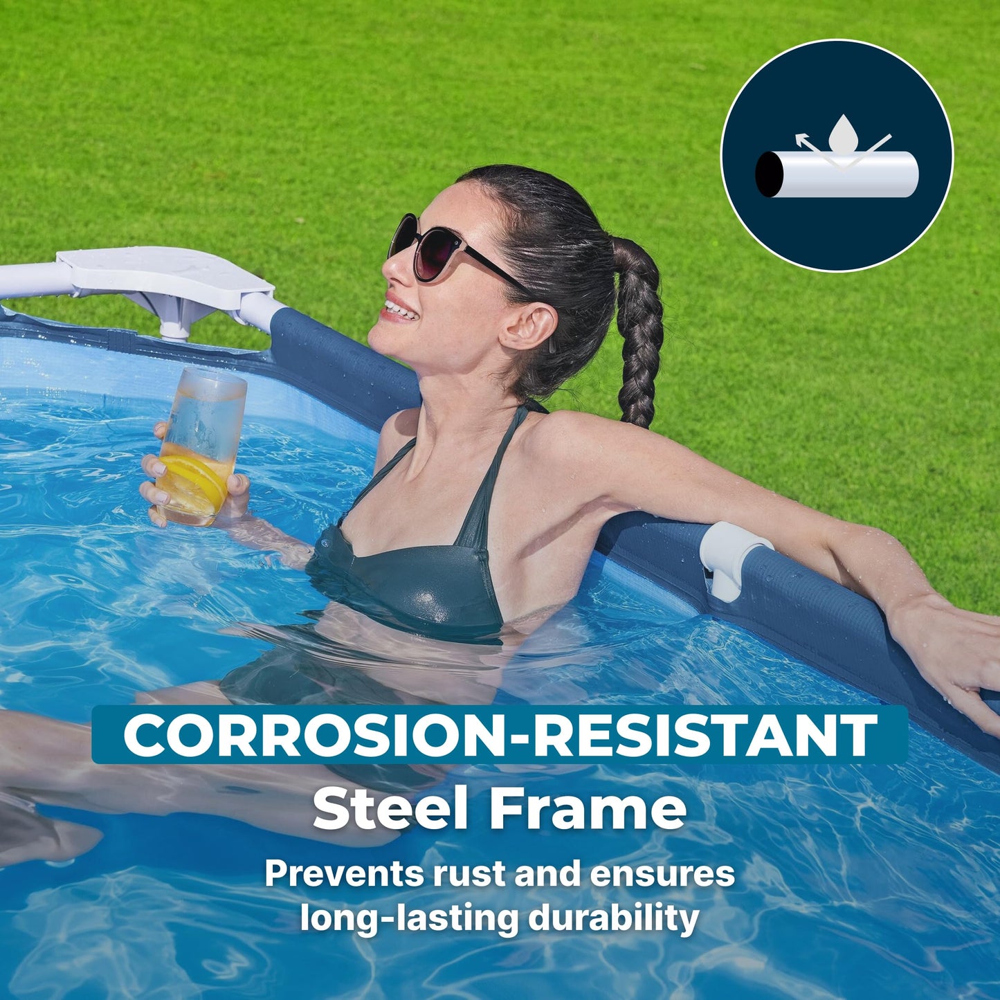 Bestway Steel Pro 13 Foot x 32 Inch Rectangular Above Ground Outdoor Pool Steel Framed Vinyl Swimming Pool with 1,506 Gallon Water Capacity, Blue