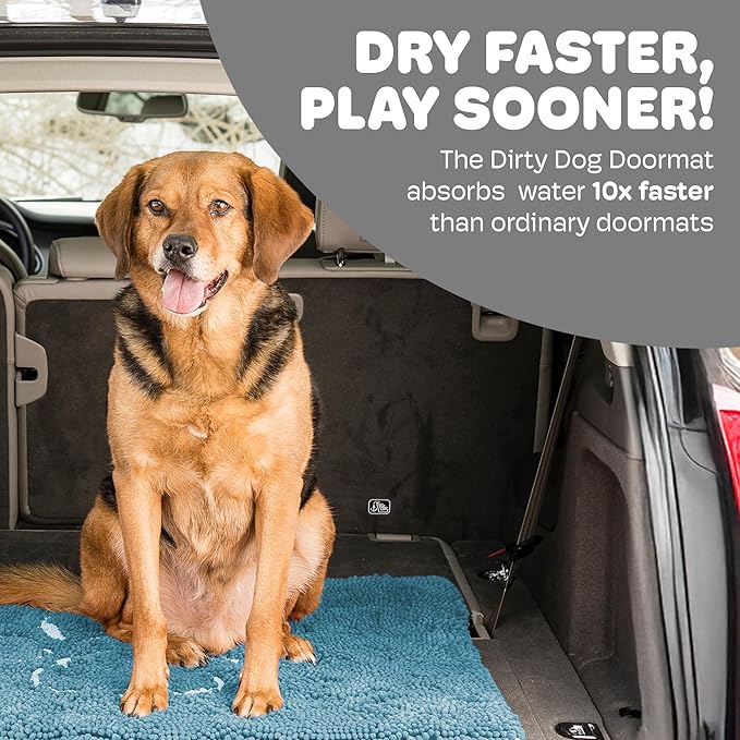 Dog Gone Smart Dirty Dog Doormat - Fast Drying Rug with Super Gripper Backing for Clean Floors - Super Absorbent and Machine Washable Mat for Muddy Paws - Pacific Blue