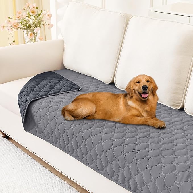 Smiry Waterproof Dog Bed Cover Blanket, Soft Reversible Pet Blanket, Washable Leakproof Cats Dogs Couch Cover for Sofa, Couch, Furniture (30x70 Inch, Grey/Light Grey)