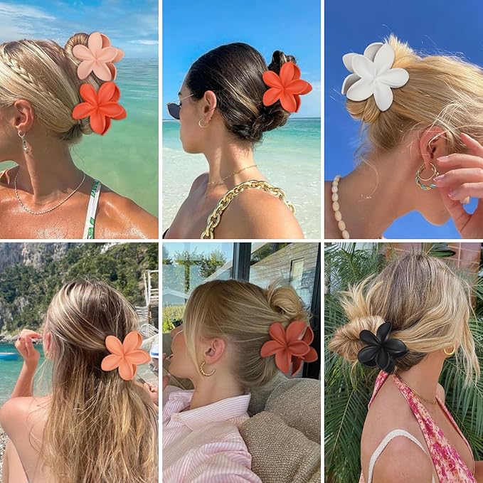 Flower Hair Clips for Women 6 Pcs Hawaiian Large Claw Clips Plumeria Medium Hair Claw Clips for Thick Thin Hair Hibiscus Tropical Beach Hair Accessories for Women Girls and Girls (Orange)