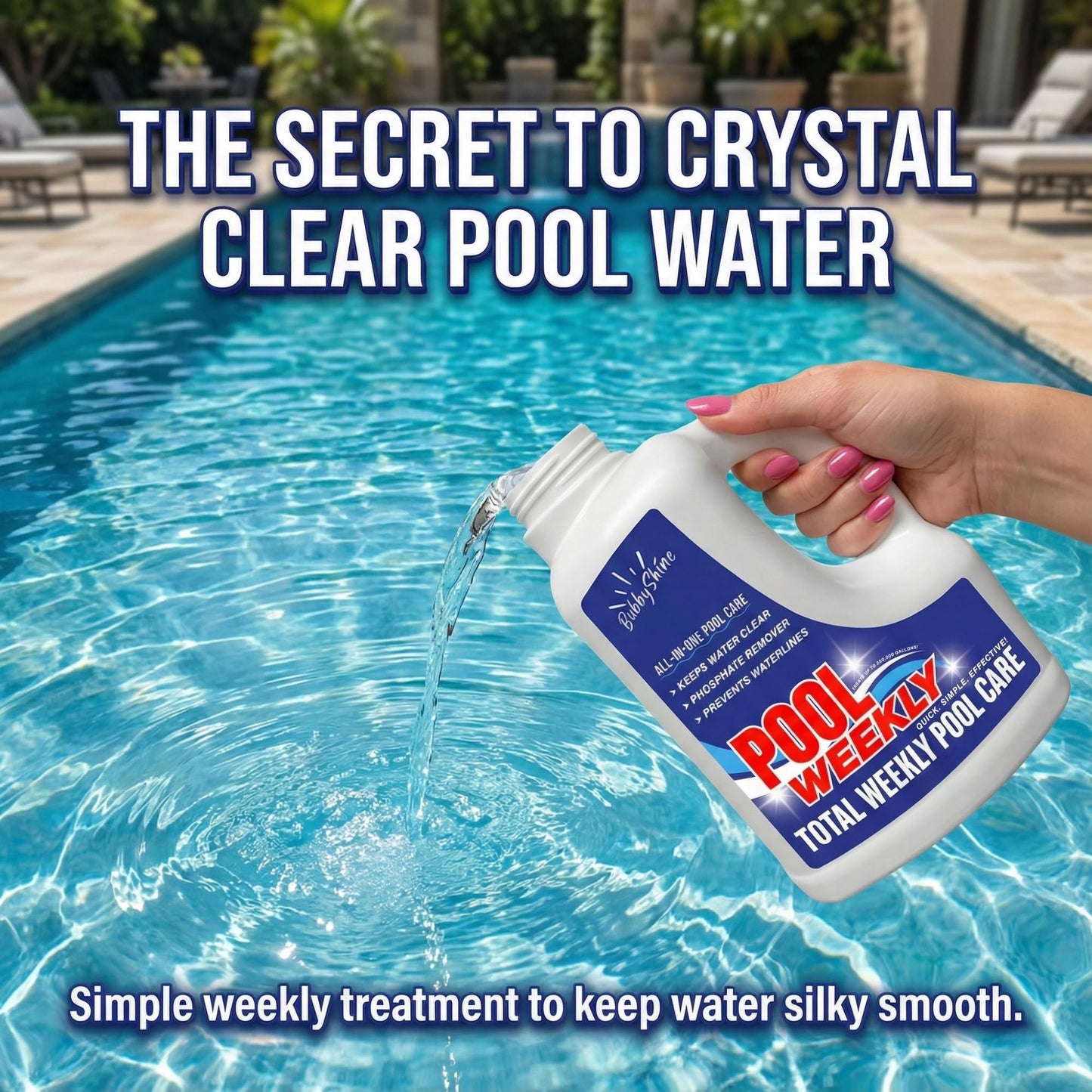 Weekly Pool Treatment, All in One Pool Treatment with Phosphate Remover, Pool Clarifier and Pool Waterline Cleaner, Saltwater Safe, 3 Liter 101.5 fl oz, BubbyShine