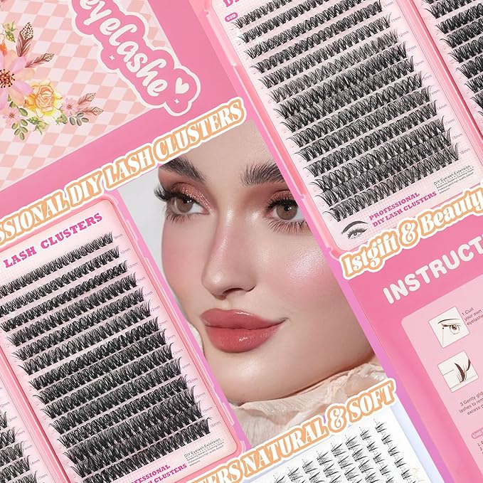 Lash Clusters Kit, 560 Pcs Eyelashes Clusters Kit 9-16mm Individual Lash Extension Kit D Curl Fluffy Wispy False Eyelashes (30D+40D+50D+40D Colored, Lash Clusters Kit)