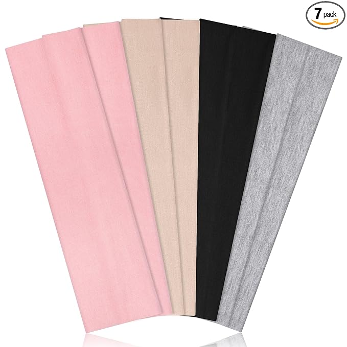 Ztomine Headbands for Women, 8pcs Stretchy Non Slip Soft Cotton Cloth Hair Bands for Sports, Workout, Yoga and Running