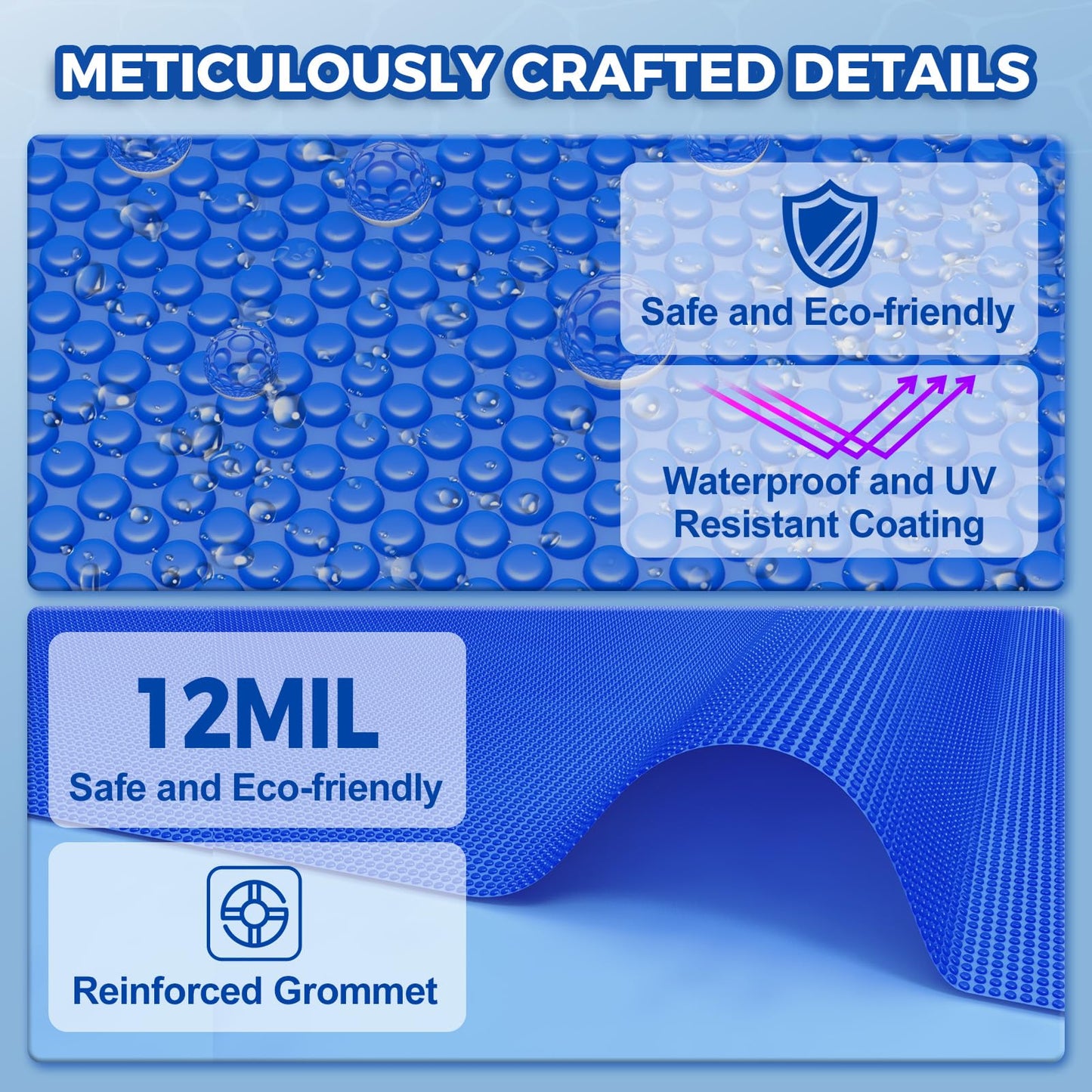 KETNET Solar Pool Cover 8 ft Round for 6-24ft Above Ground Inground Pools, Hot Tub Spa Thermal Heating Bubble Wrap Covers, 12 Mil Heavy-Duty Circle Blue Floating Blanket Mat for Swimming Pools