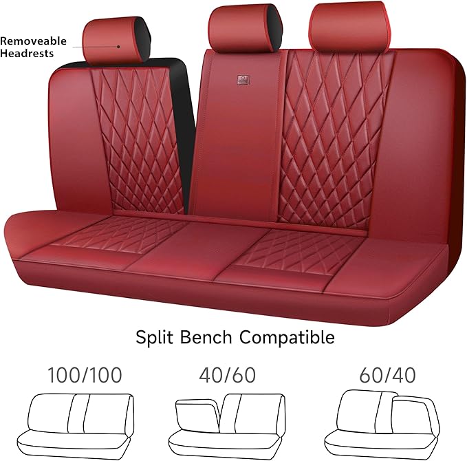 CAR PASS Piping Luxury Faux Leather Seat Covers Full Set, Premium Delux Anti-Slip Waterproof Automotive Seat Cover Universal Fit for Sedans Suvs Vans Trucks, Armrest & Airbag Compatible, Burgundy Red
