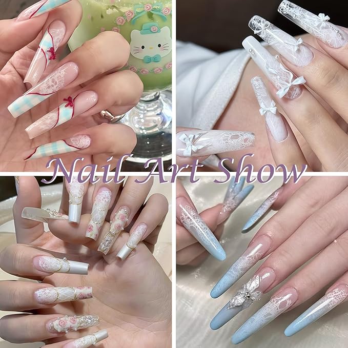 Laza 4pcs Lace Silicone Nail Art Molds, 3D Multiple Shapes Classical Lace Charms Silicone Nail Accessories with Carving Pen Resin Nail Art Mold Manicure Tools for Women DIY Y2k Decoration