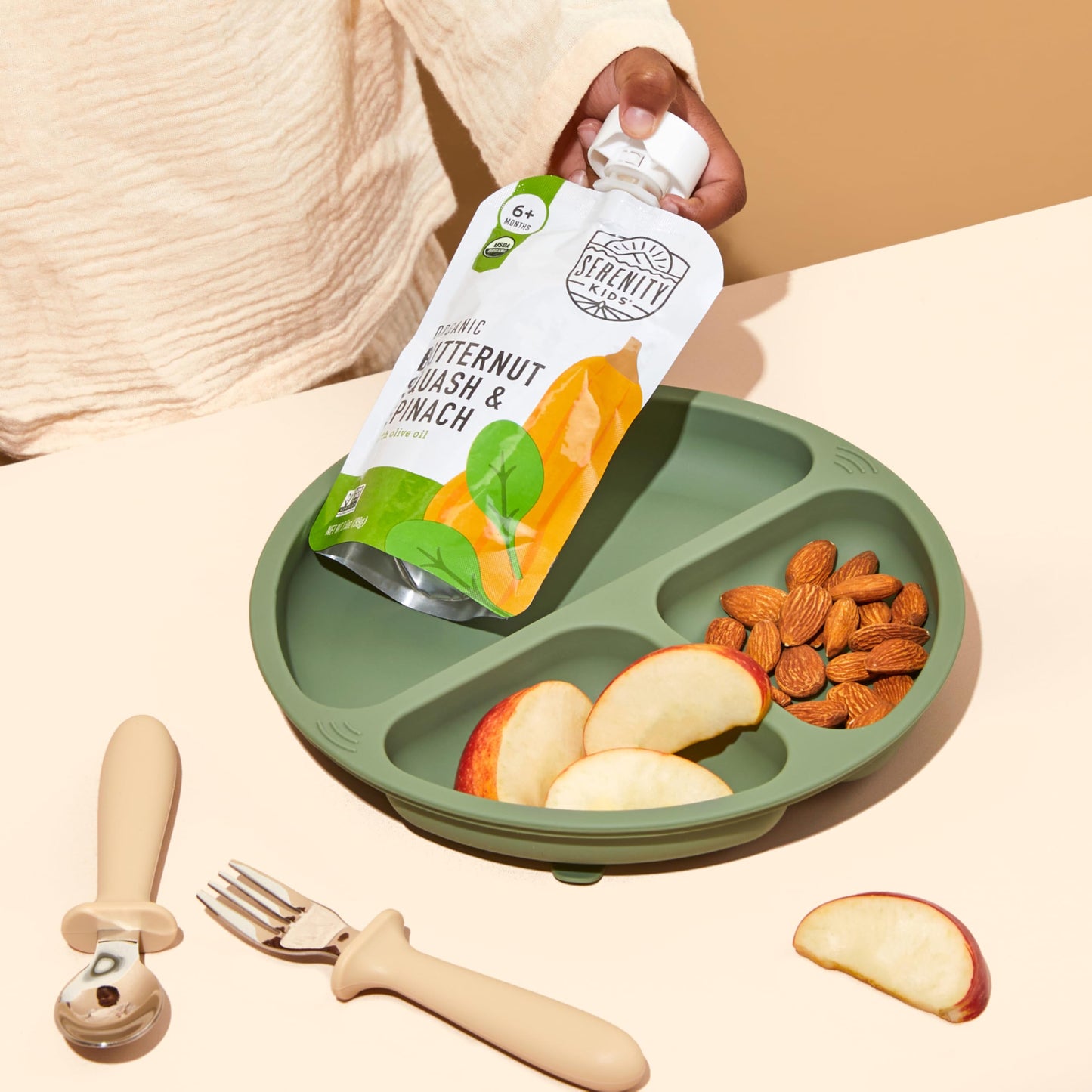 Serenity Kids 6+ Months Baby Food Puree Pouch - 5g Protein-Packed Toddler Snacks - Organic Meat & Veggie Food Pouches - Recyclable Containers for Toddler Meals - 3.5 Oz, Pack of 18