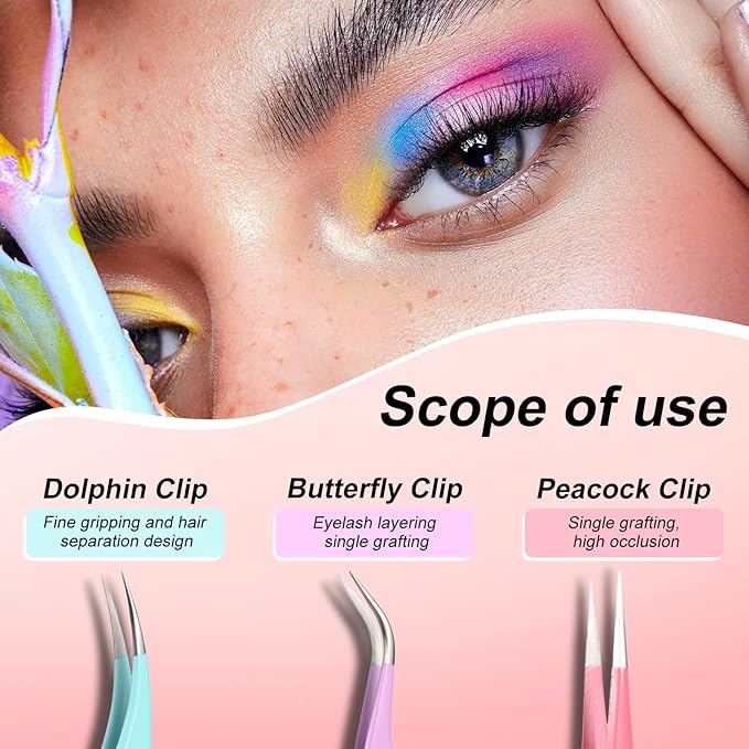 5pcs Eyelash Extension Tweezers High PrecisionÃ¯Â¼ÂStraight and Curved Volume Lash Tweezers for ExtensionsÃ¯Â¼Âlash tweezers for eyelash extensionsÃ¯Â¼Â CraftingÃ¯Â¼Â Girls Women Beginners