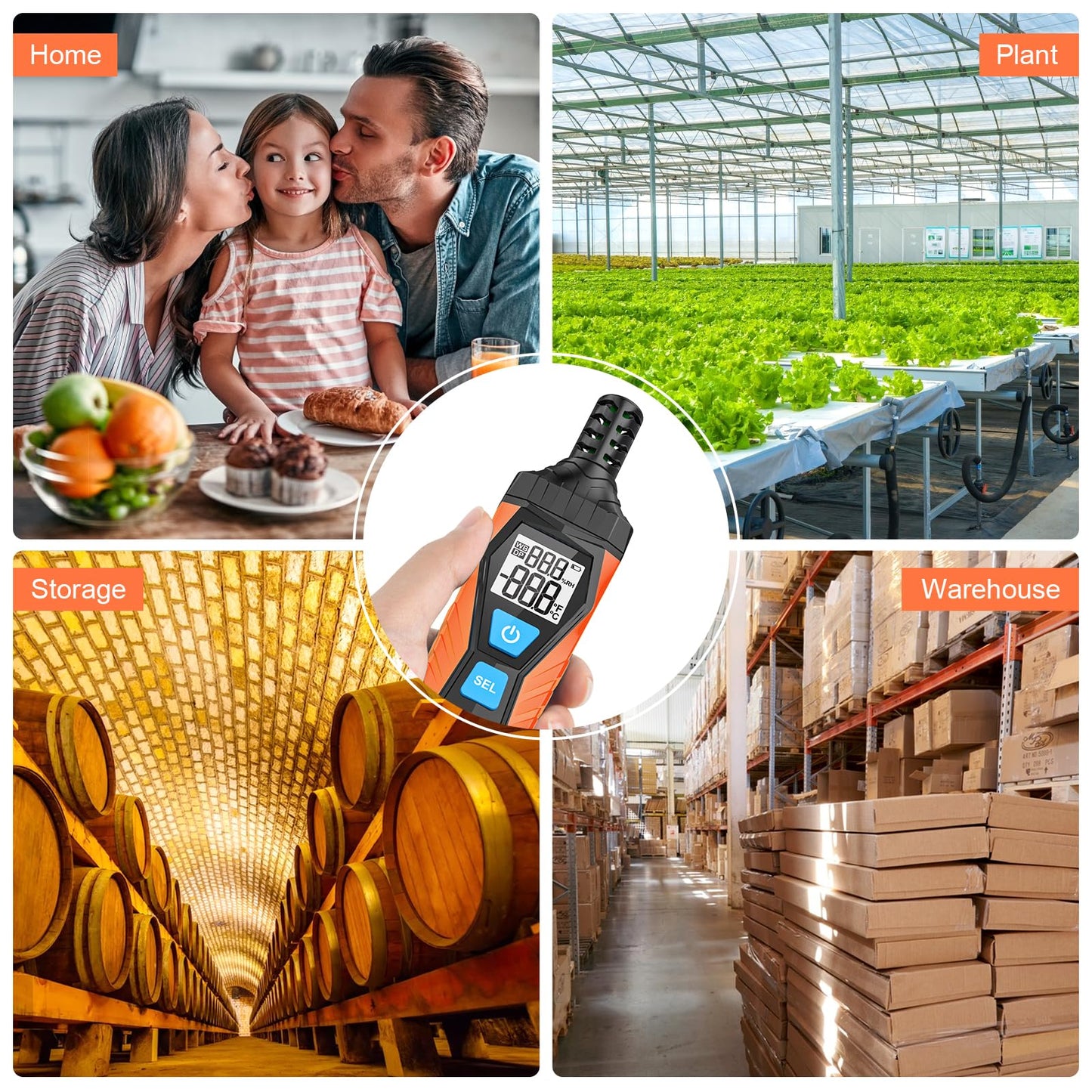 INSTRODOTS Temperature Humidity Meter, High Precision Thermometer Hygrometer with Ambient, Dew Point, Wet Bulb Thermometer, Dual Display Temperature & Humidity with LCD Backlight, TH10
