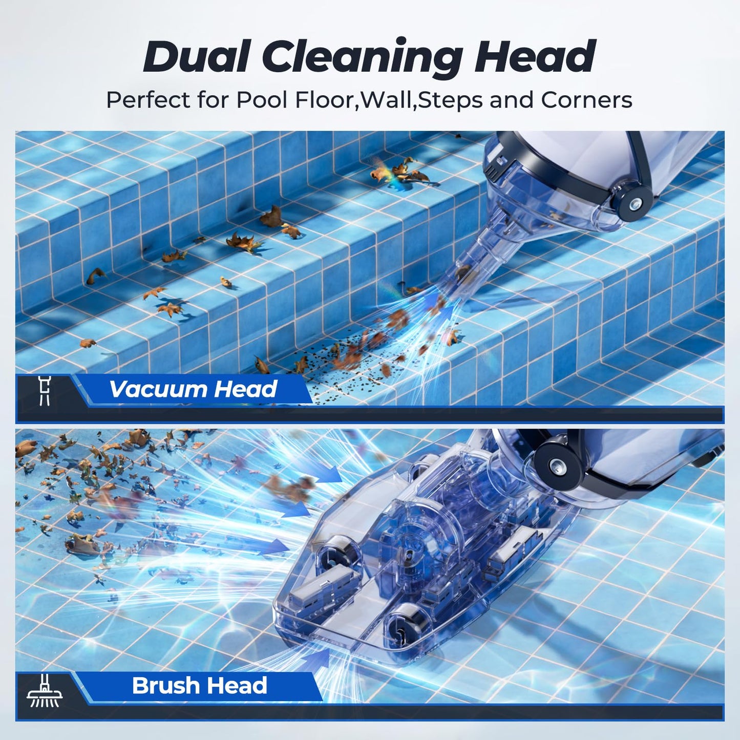 Pool Vacuum for Above Ground Pool, JESIMAIK 18.5 GPM Powerful Suction Handheld Pool Vacuum, 60min Runtime,Telescopic Pole Cordless Pool Vacuum for Above/Inground Pool, Spas, Hot Tubs Cleaning