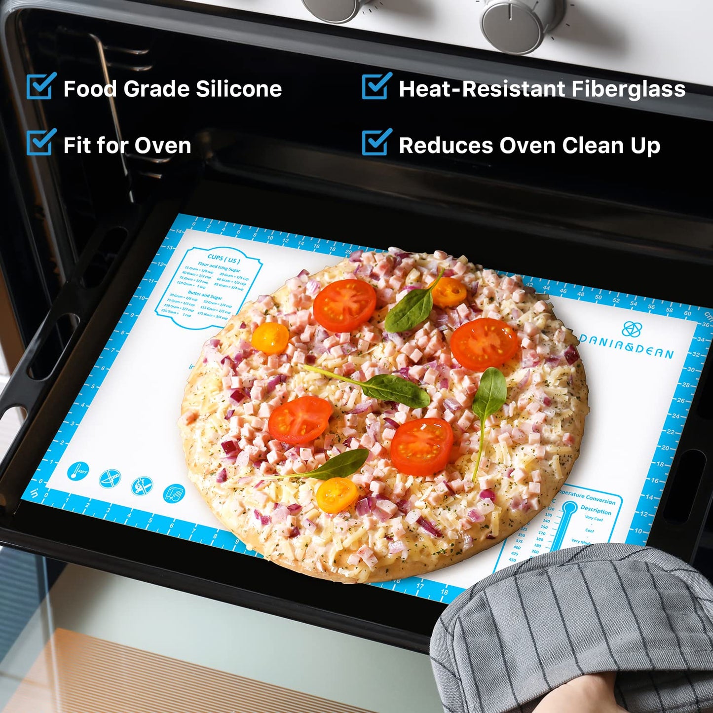 Silicone Pastry Mat,28" x 20" Nonstick Large Durable Silicone Sheet Mat with Measurement Non-slip Dough Rolling Mat for Pie Crust, Pizza, Cookies
